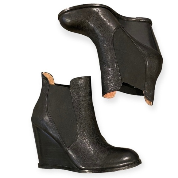 Corso Como Lexy Wedge Booties Ankle Boots Black Leather Womens Size 7 - Picture 1 of 13